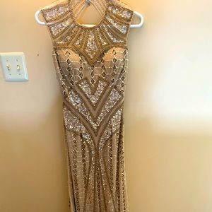Tan stunning bejeweled prom dress